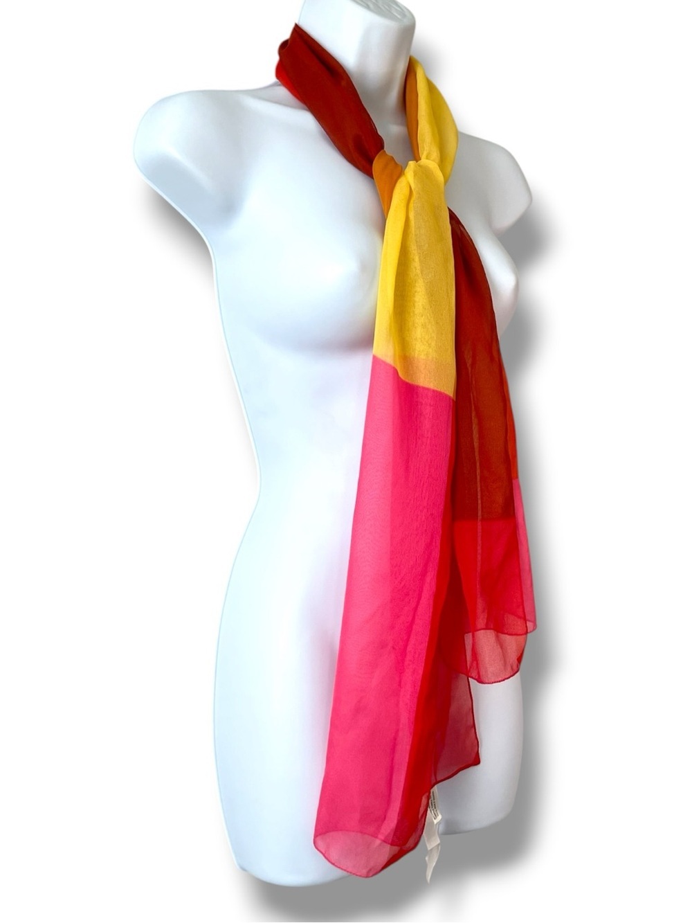 Jones New York Italy Color Block Sheer Scarf Wrap Shawl Pink Orange Yellow NWT